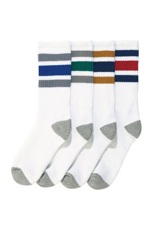 White Retro Colour Stripe Sports Socks Four Pack